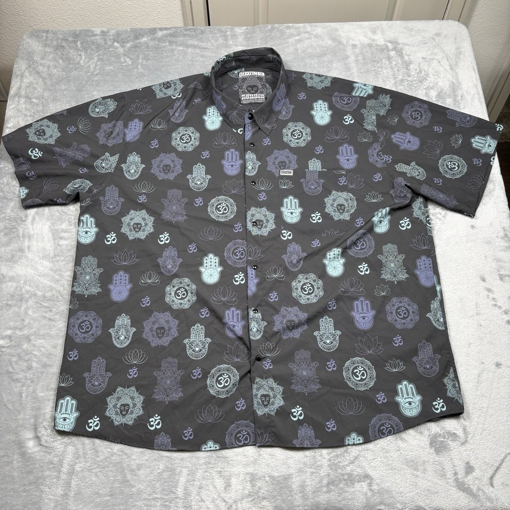 Dixxon Zennin Party Shirt Mens 5XL Black Blue Geometric Button Up Bamboo